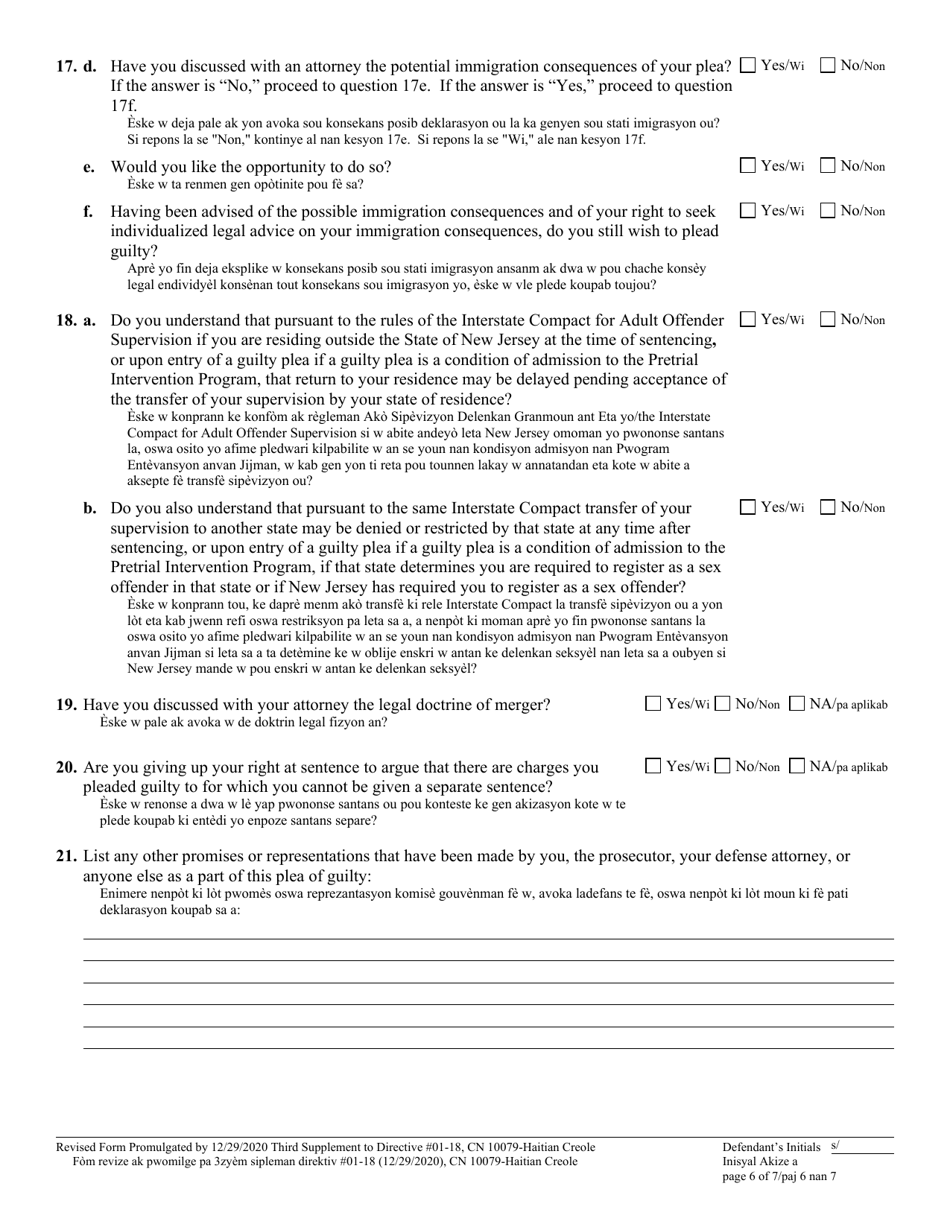 Form 10079 Plea Form - New Jersey (English / Haitian Creole), Page 6