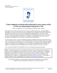 Form 10517 &quot;Civil Case Information Statement (Cis) - Pro Se&quot; - New Jersey (English/Spanish)