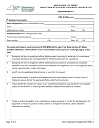 Supplement WQC-1 Application for Permit for Section 401 State Water Quality Certification - New York