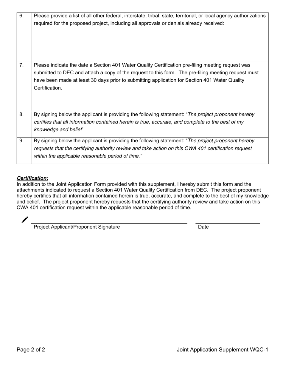 Supplement WQC-1 Application for Permit for Section 401 State Water Quality Certification - New York, Page 2