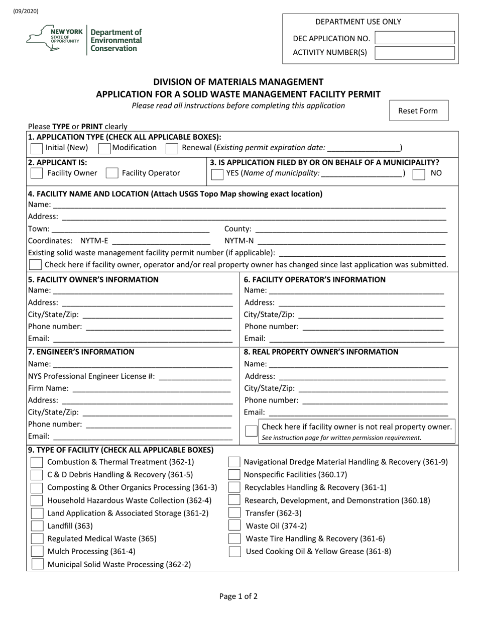 Application for a Solid Waste Management Facility Permit - New York, Page 1