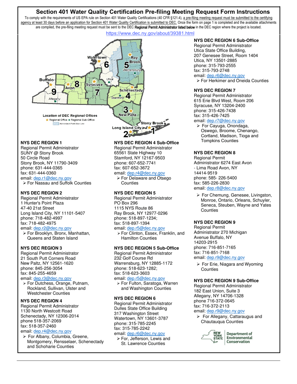 New York State Section 401 Water Quality Certification Pre-filing Meeting Request Form - New York, Page 2
