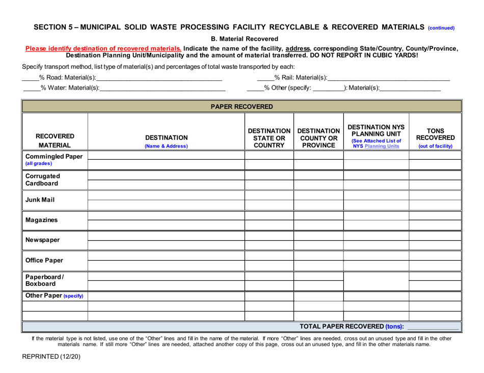 Municipal Solid Waste Processing Facility Annual Report - New York, Page 5