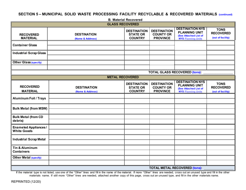Municipal Solid Waste Processing Facility Annual Report - New York, Page 6