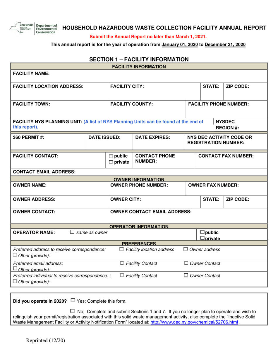 2020 New York Household Hazardous Waste Collection Facility Annual ...