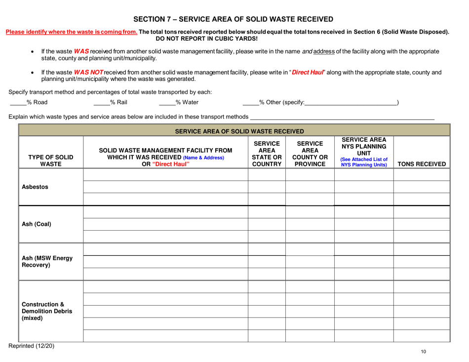 Msw, Industrial or Ash Landfill Annual / Quarterly Report - New York, Page 10