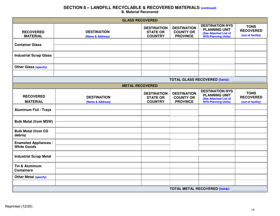 Msw, Industrial or Ash Landfill Annual / Quarterly Report - New York, Page 14