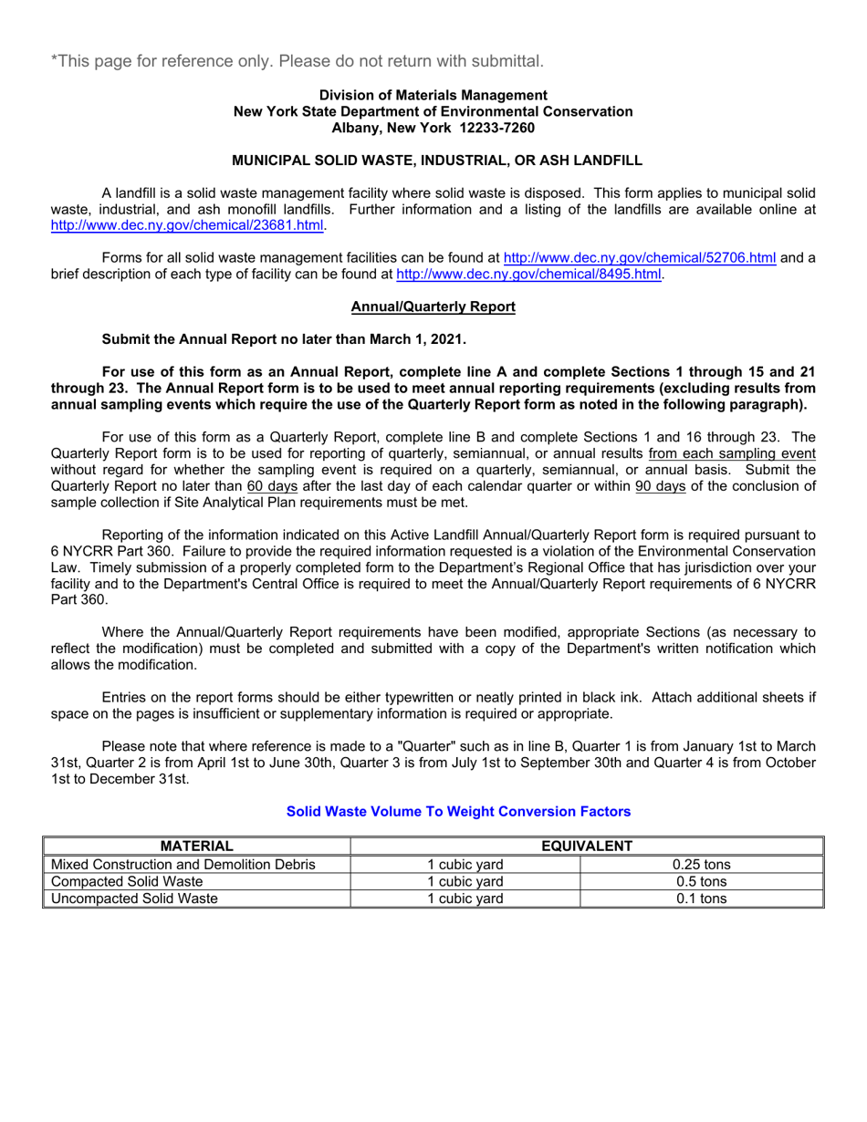 Msw, Industrial or Ash Landfill Annual / Quarterly Report - New York, Page 26