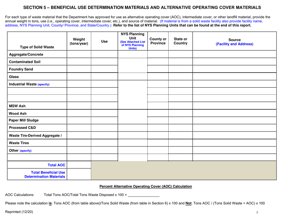 Msw, Industrial or Ash Landfill Annual / Quarterly Report - New York, Page 7