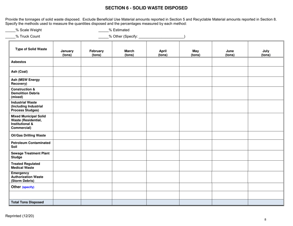 Msw, Industrial or Ash Landfill Annual / Quarterly Report - New York, Page 8