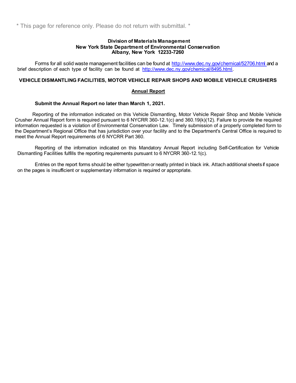 Vehicle Dismantling Facility, Motor Vehicle Repair Shop and Mobile Vehicle Crusher Annual Report - New York, Page 10