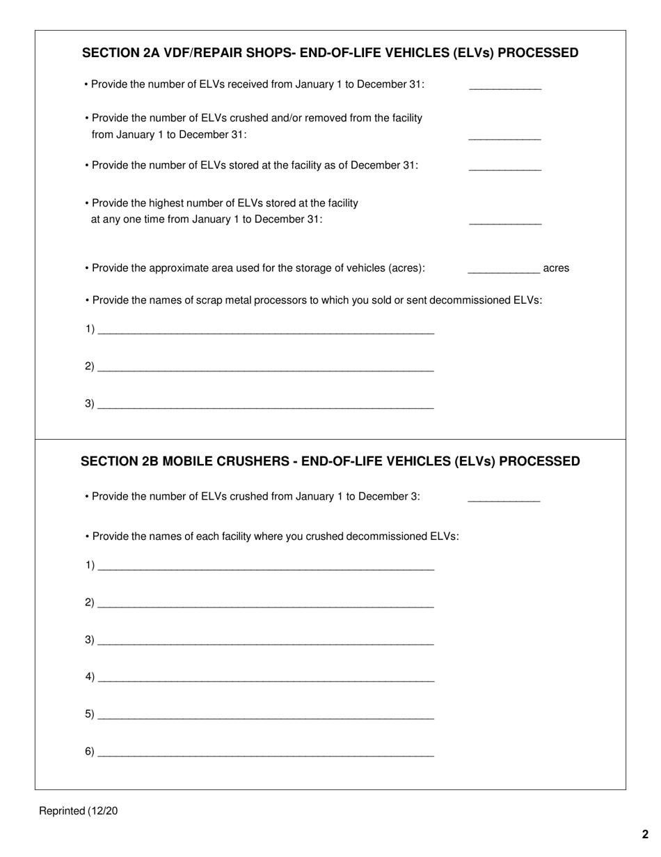 Vehicle Dismantling Facility, Motor Vehicle Repair Shop and Mobile Vehicle Crusher Annual Report - New York, Page 2