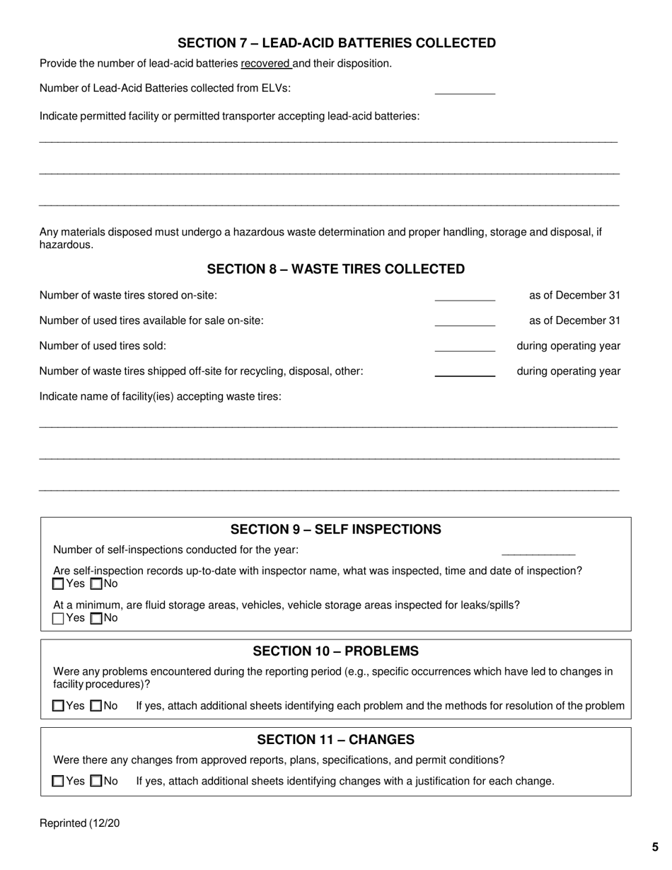 Vehicle Dismantling Facility, Motor Vehicle Repair Shop and Mobile Vehicle Crusher Annual Report - New York, Page 5