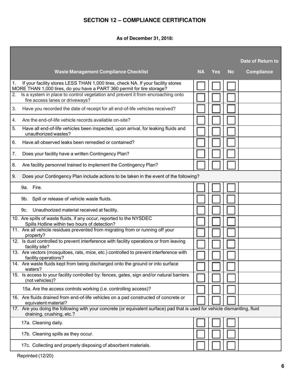 Vehicle Dismantling Facility, Motor Vehicle Repair Shop and Mobile Vehicle Crusher Annual Report - New York, Page 6