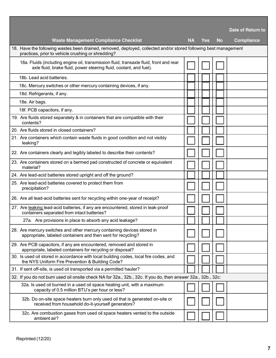 Vehicle Dismantling Facility, Motor Vehicle Repair Shop and Mobile Vehicle Crusher Annual Report - New York, Page 7