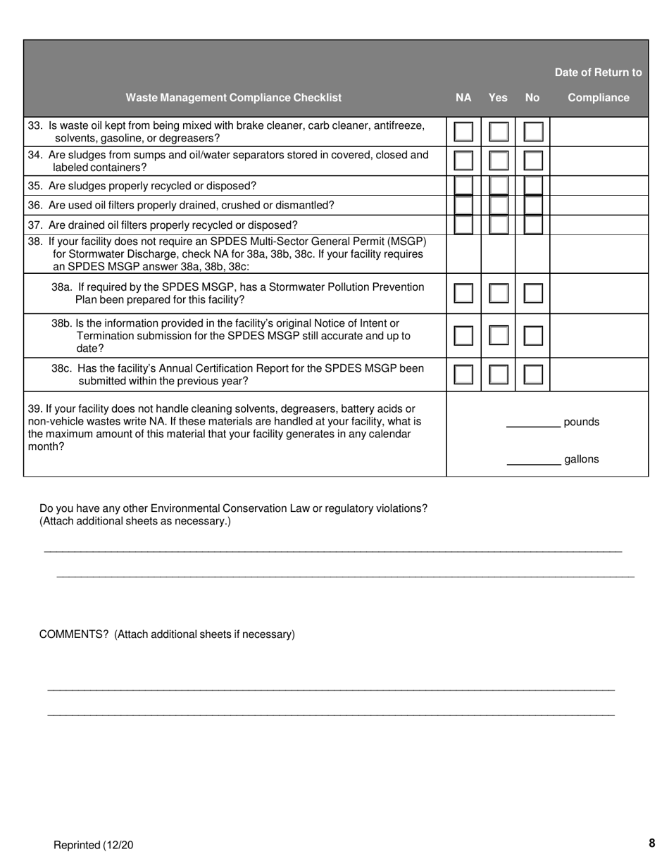 Vehicle Dismantling Facility, Motor Vehicle Repair Shop and Mobile Vehicle Crusher Annual Report - New York, Page 8