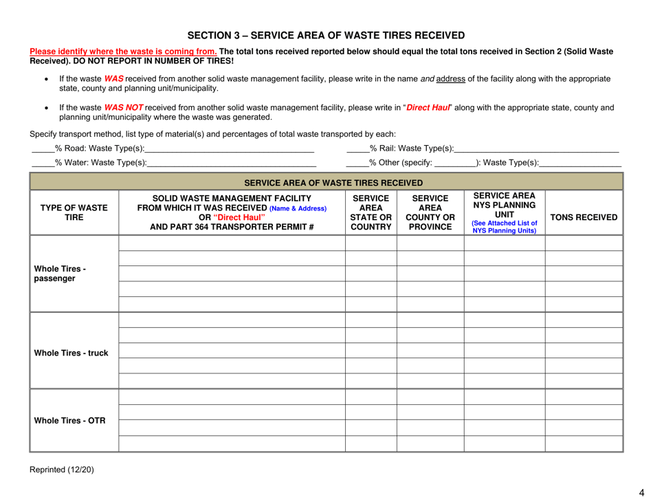 Waste Tire Handling  Recovery Facility Annual Report - New York, Page 4