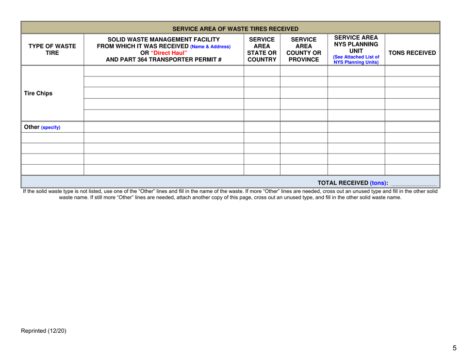 Waste Tire Handling  Recovery Facility Annual Report - New York, Page 5