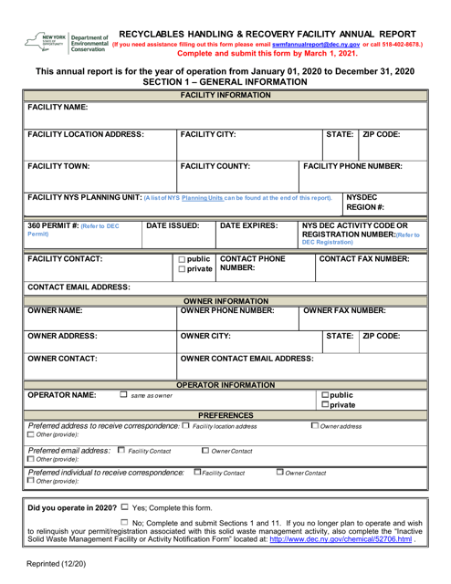 Recyclables Handling & Recovery Facility Annual Report - New York Download Pdf