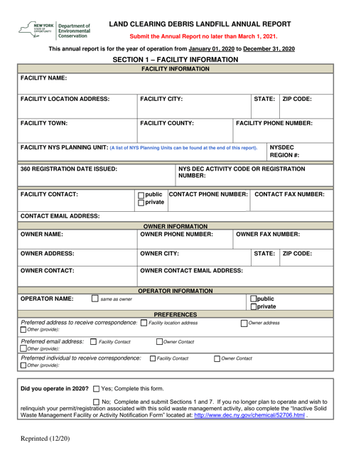 Land Clearing Debris Landfill Annual Report - New York Download Pdf