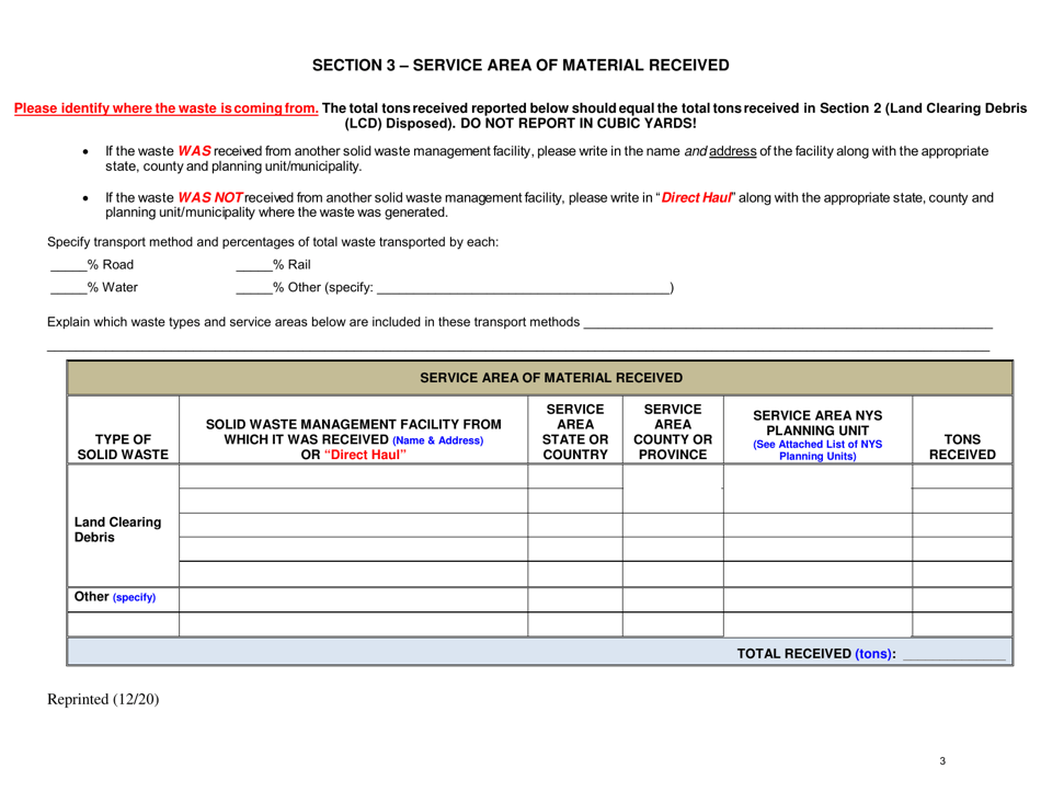 Land Clearing Debris Landfill Annual Report - New York, Page 3