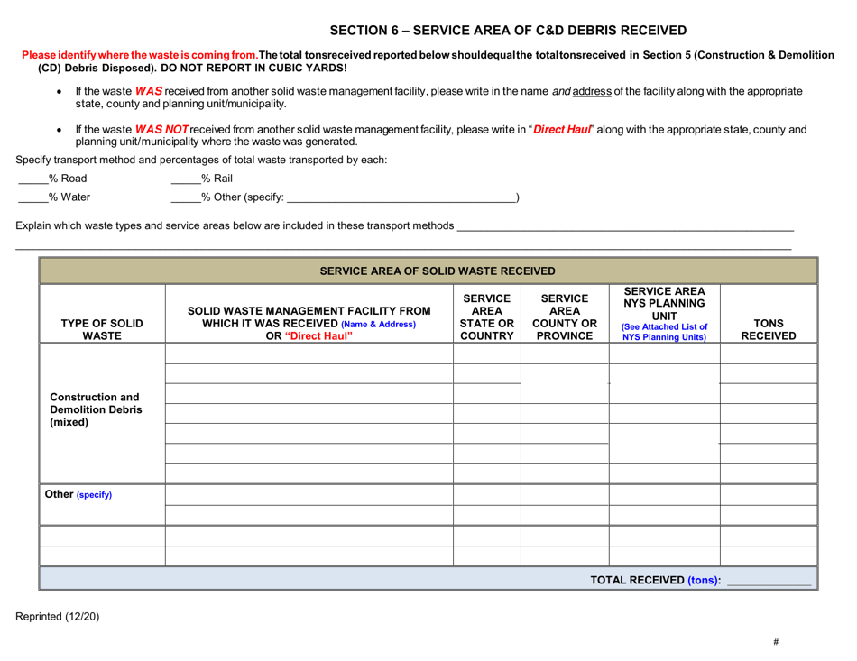 Active Construction and Demolition (Cd) Debris Landfill Annual / Quarterly Report - New York, Page 8