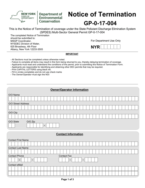 Notice of Termination Gp-0-17-004 - New York Download Pdf