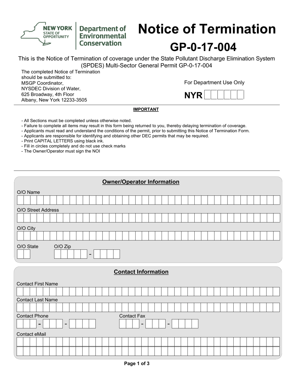 Notice of Termination Gp-0-17-004 - New York, Page 1