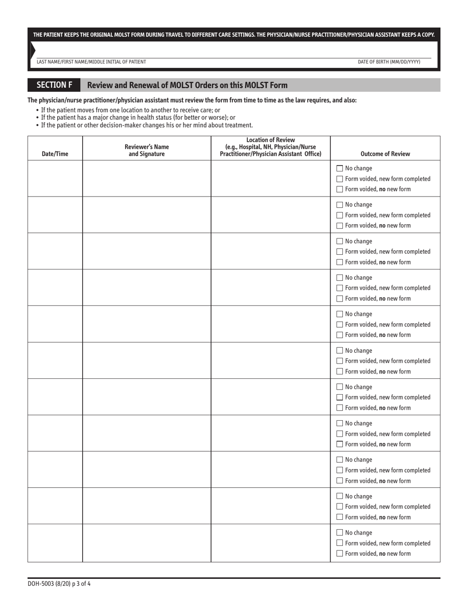 Form DOH-5003 Medical Orders for Life-Sustaining Treatment (Molst) - New York, Page 3