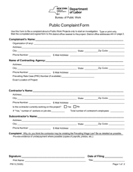 Form PW5 Public Complaint Form - New York