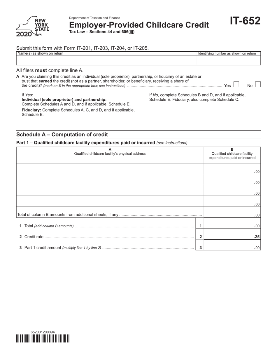 Form IT-652 Employer-Provided Childcare Credit - New York, Page 1