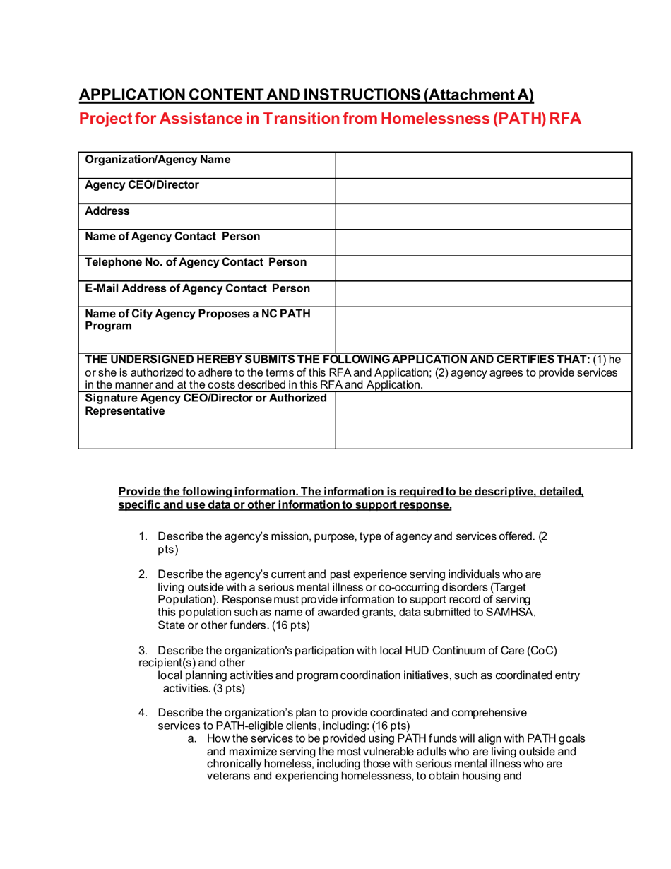 Attachment A Application Content - Project for Assistance in Transition From Homelessness (Path) Rfa - North Carolina, Page 1