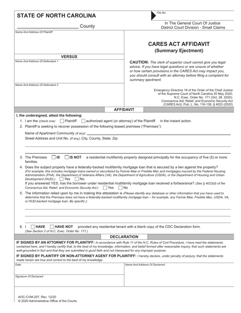 Form AOC-CVM-207  Printable Pdf