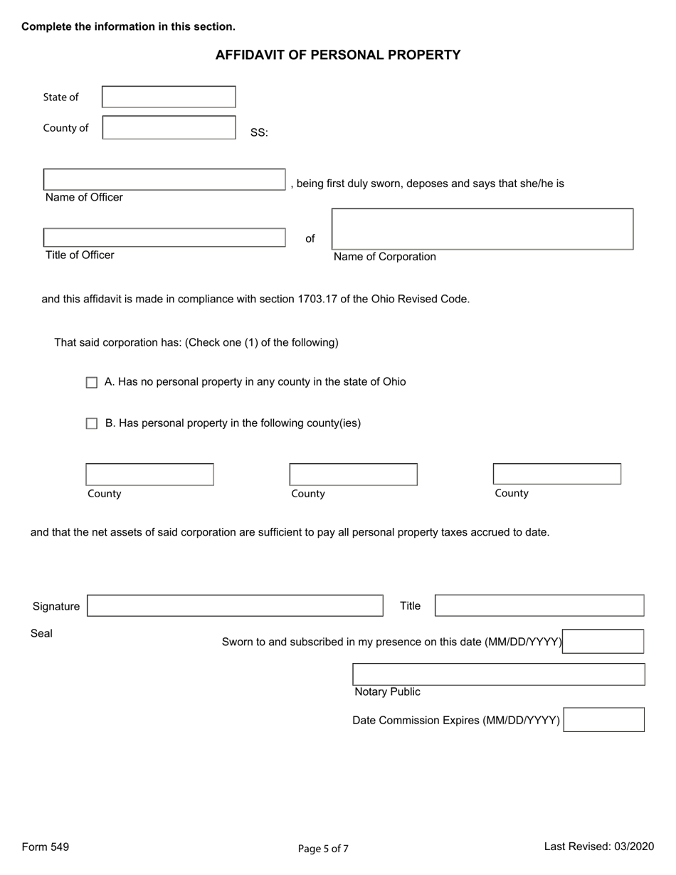 Form 549 Certificate of Merger - Ohio, Page 5