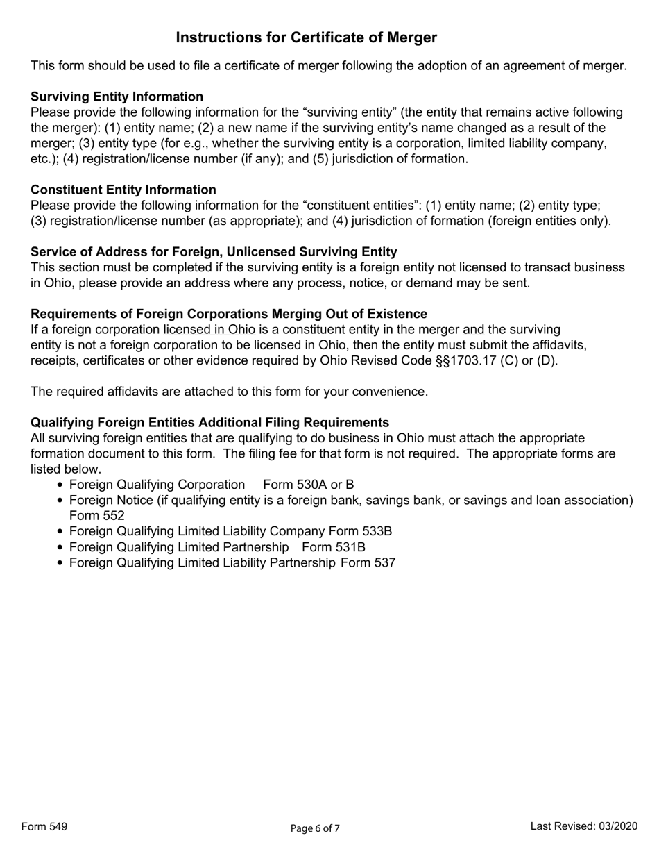 Form 549 Certificate of Merger - Ohio, Page 6