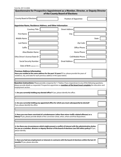 Form 307 Printable Pdf