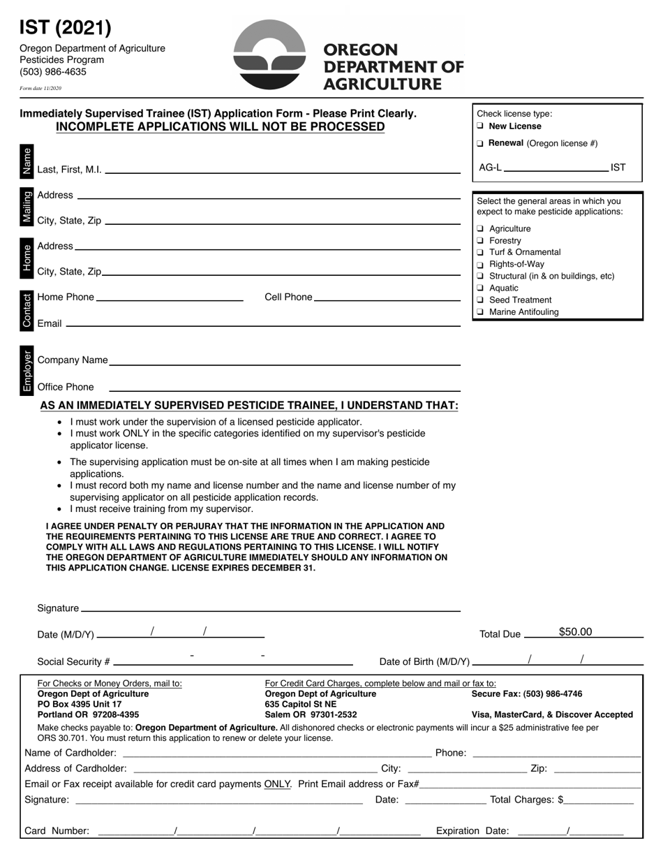 Immediately Supervised Trainee (Ist) Application Form - Oregon, Page 1