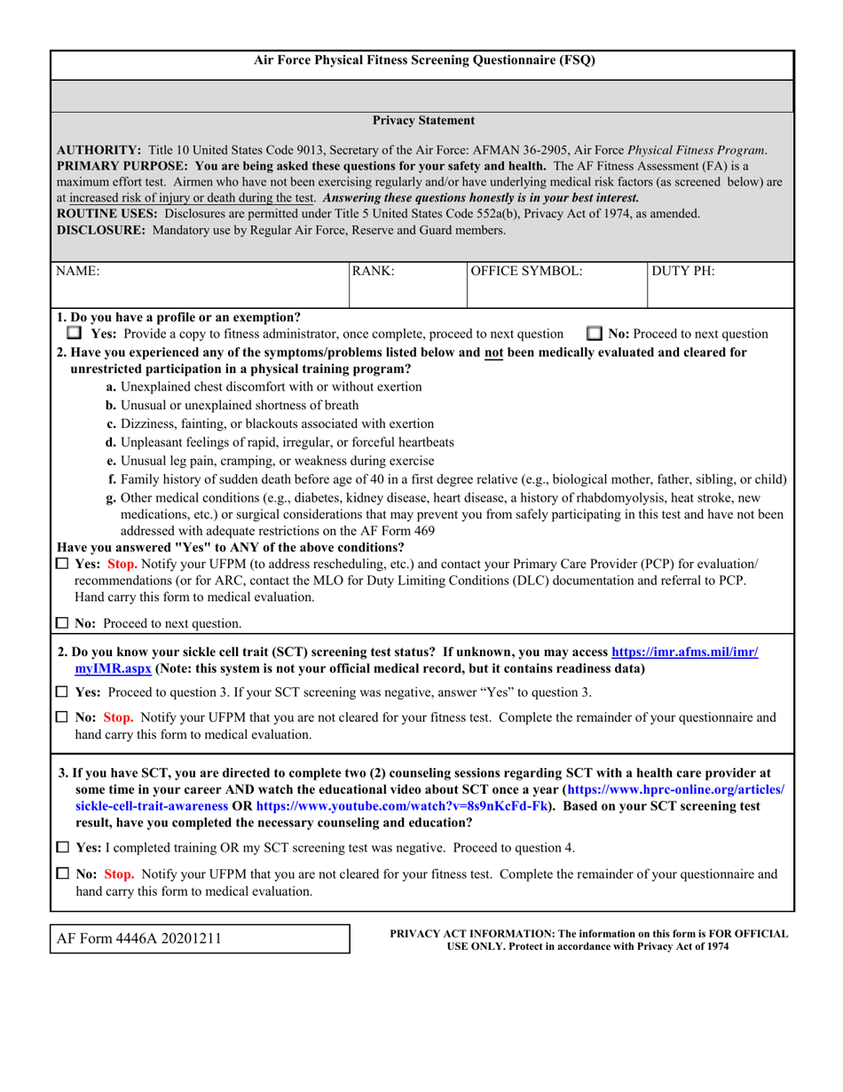 AF Form 4446A Fill Out, Sign Online and Download Printable PDF