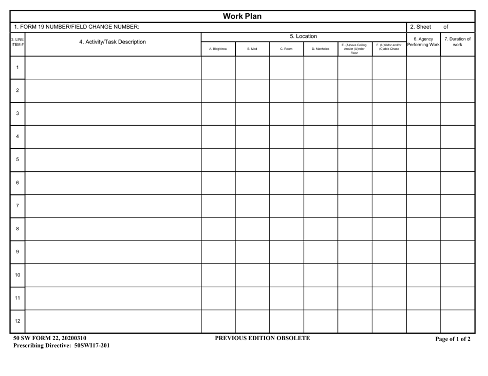 50 SW Form 22 Download Fillable PDF or Fill Online Work Plan ...