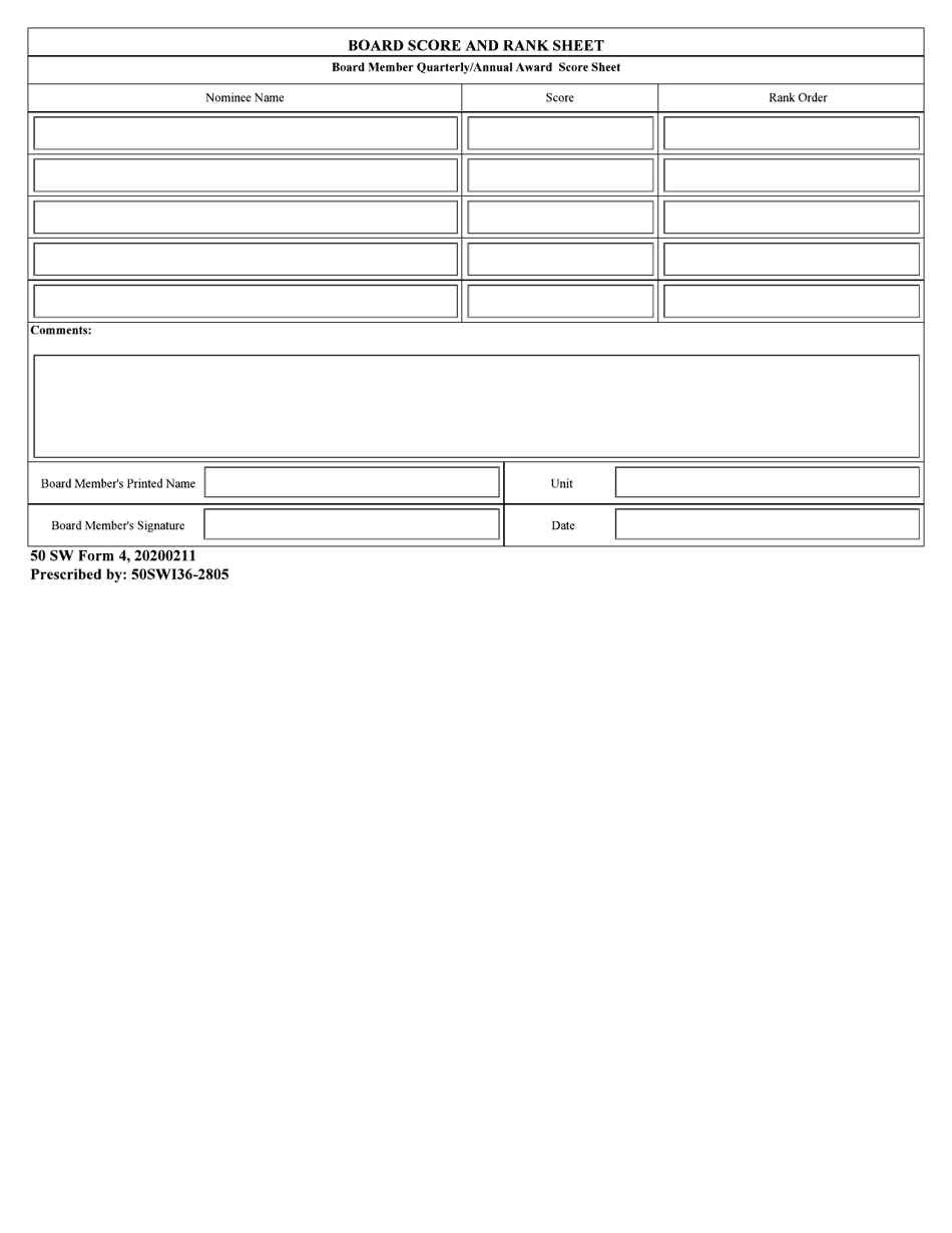 50 SW Form 4 Board Score and Rank Sheet, Page 1