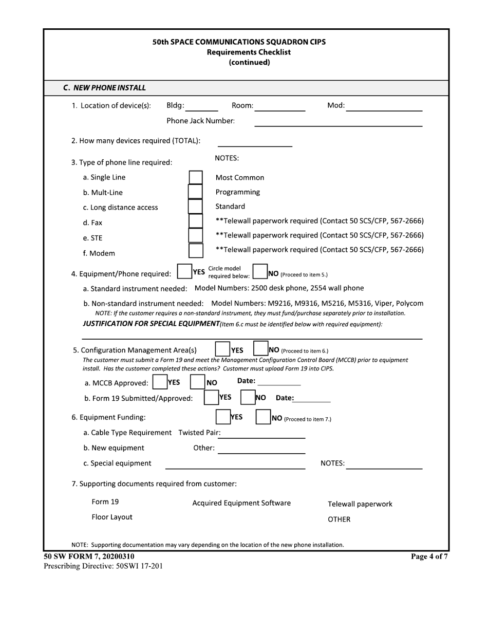 50 SW Form 7 Cyberspace Infrastructure Planning System (Cips) Requirements Checklist, Page 4