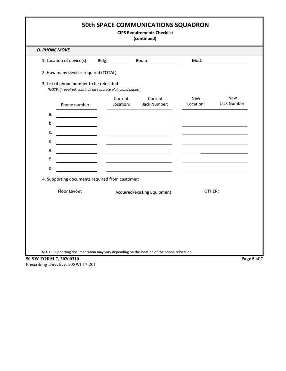 50 SW Form 7 Cyberspace Infrastructure Planning System (Cips) Requirements Checklist, Page 5