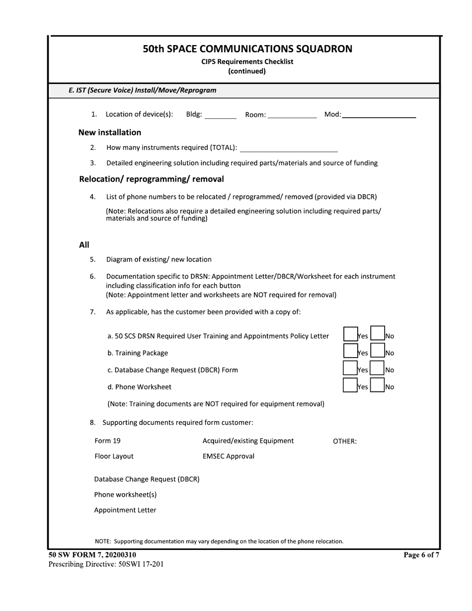 50 SW Form 7 Cyberspace Infrastructure Planning System (Cips) Requirements Checklist, Page 6
