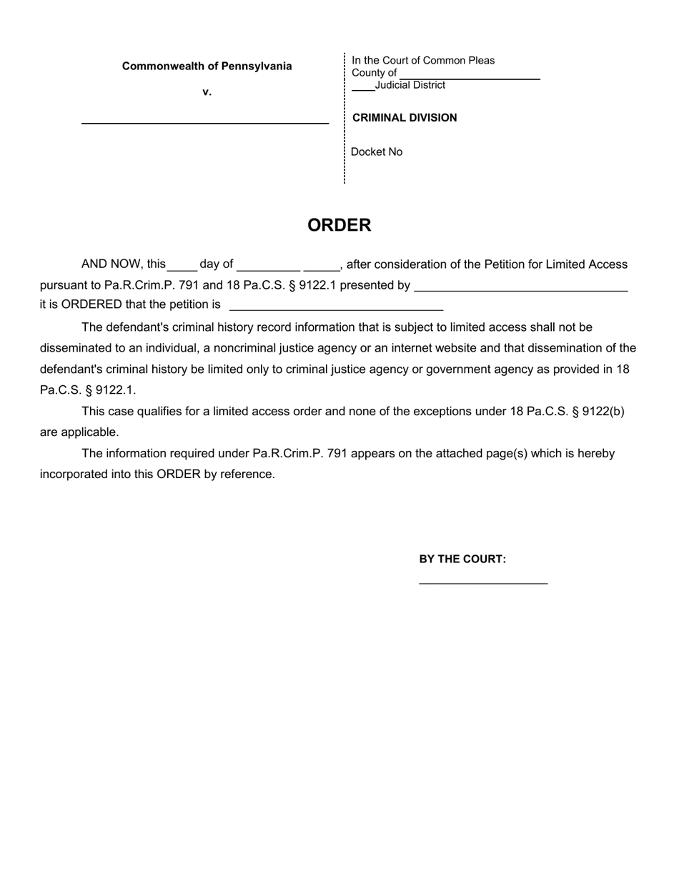 Limited Access Order - Pennsylvania, Page 1