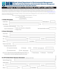 Document preview: Change or Update in Ownership of a Ust or Ust Facility - Rhode Island
