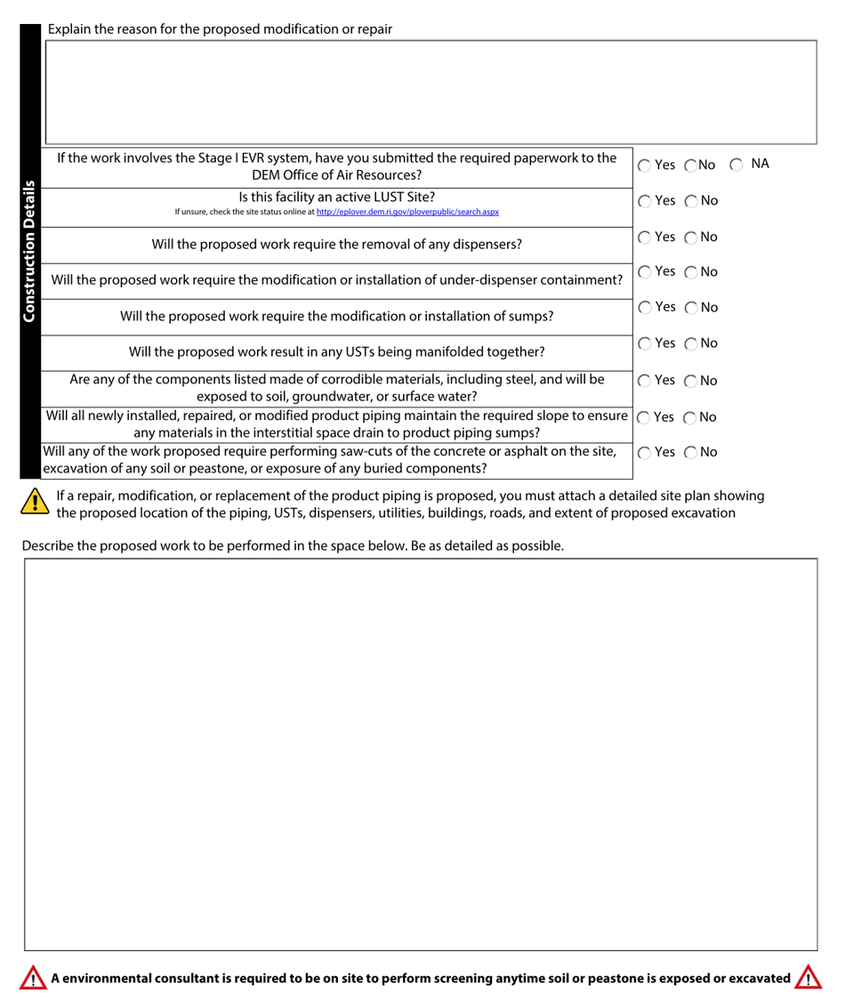 Application for the Repair or Modification of a Ust System - Rhode Island, Page 3