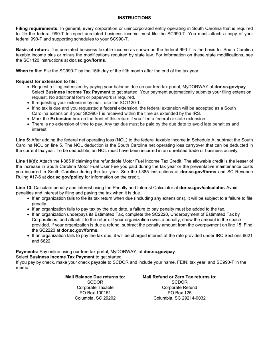 Form SC990-T Exempt Organization Business Tax Return - South Carolina, Page 4