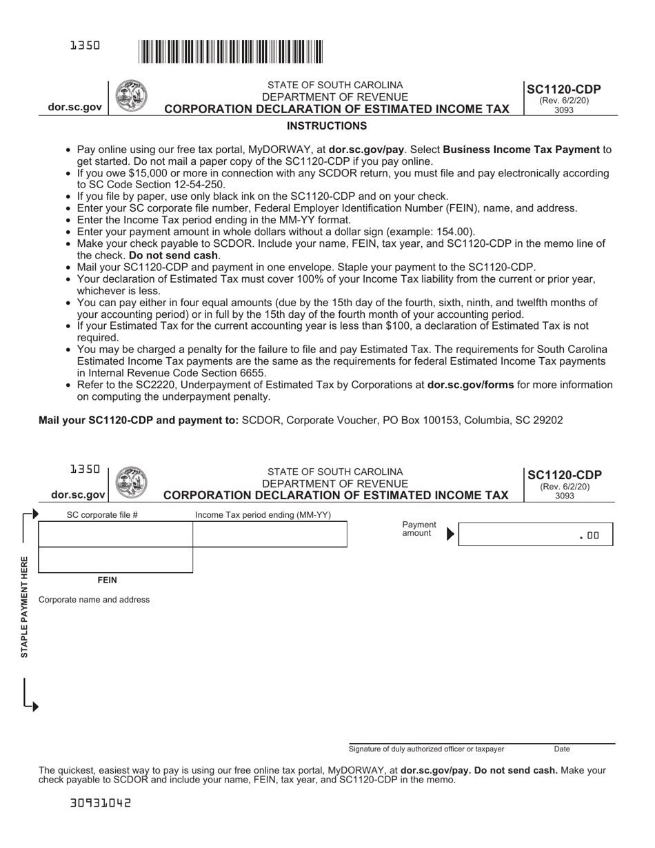 Form SC1120-CDP Corporation Declaration of Estimated Income Tax - South Carolina, Page 1