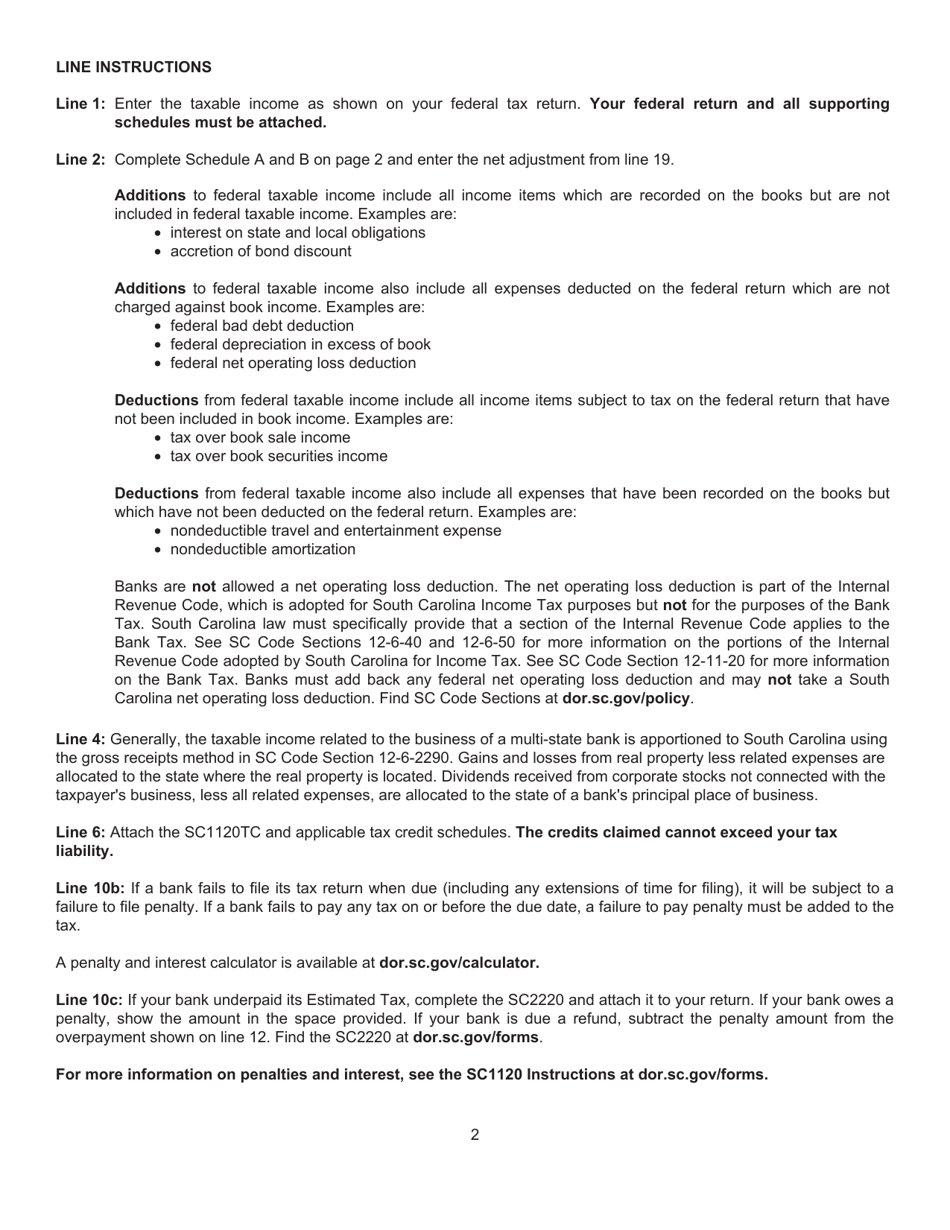 Form SC1101 B Bank Tax Return - South Carolina, Page 5