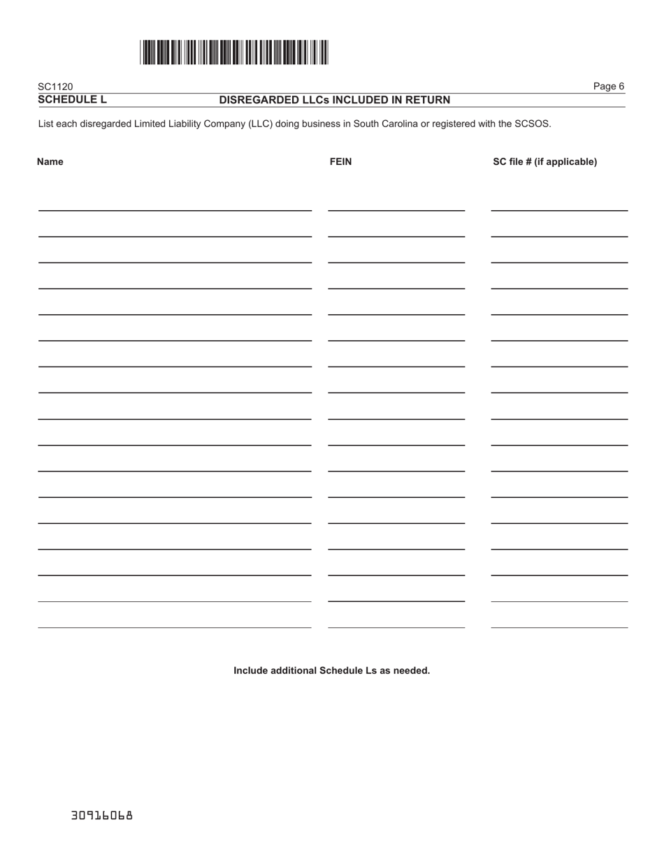 Form SC1120 C Corporation Income Tax Return - South Carolina, Page 6